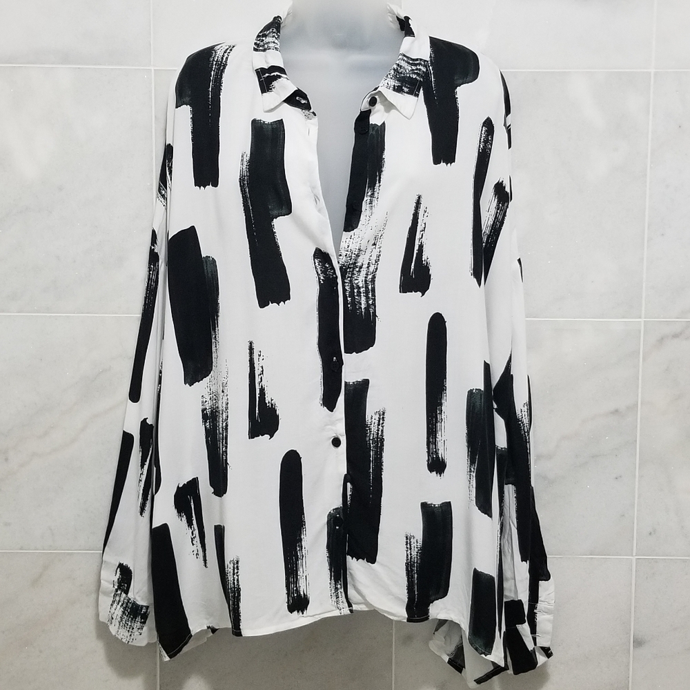 Asos Black White Print Buttondown Shirt sz 20